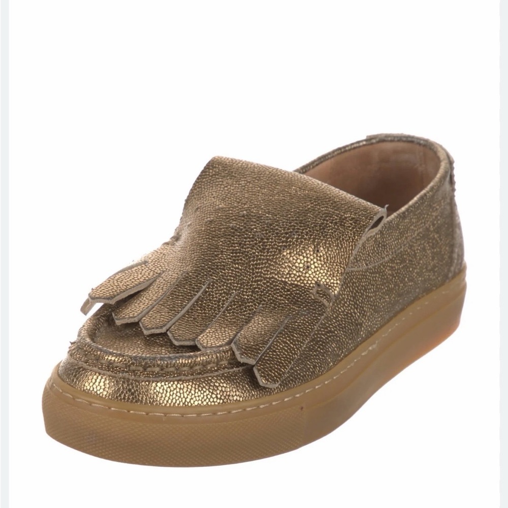 Dries Van Noten Bronze/Gold Women’s Fringe Loafers, Size 38/7.5